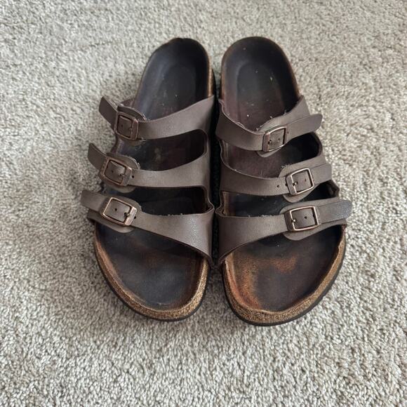 Birkenstock Triple Strap Brown Leather Sandals Women's Size 8 - 8.5 Med / Narrow - Picture 1 of 10